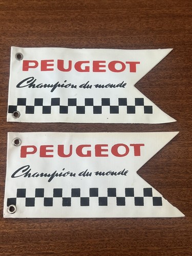 2 Vintage Peugeot Champion du monde Bicycle Dealer Promo Flag 6 Inch Double Side - Picture 3 of 7