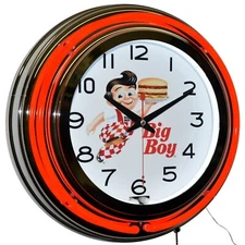 15" Bob's Big Boy Diner Double Neon Clock Home Restaurant Decor (Red)