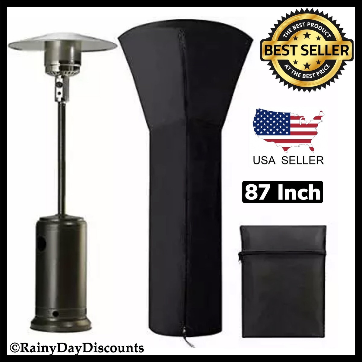 Patio Heater Cover Outdoor Gas Heater Cover Heavy Duty Waterproof 87x33x19  Black - Main Image
