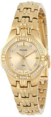 #ad NEW* Pulsar PTC390 27mm Watch Women#x27;s Gold Tone Bracelet Swarovski Crystal $62.00