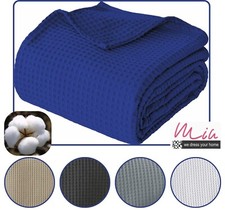 HONEYCOMB WAFFLE Weave Throw Fringed Blanket 100% Cotton Luxury Sofa Bed Covers