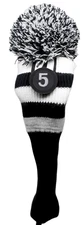 Tour #5 Black & White Fairway Metal Wood Golf Headcover Knit Pom Pom Head Cover