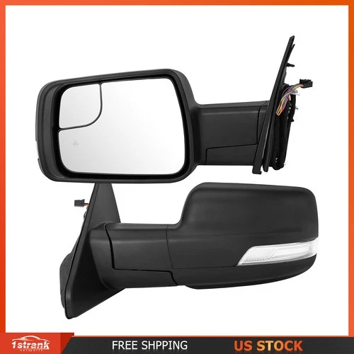 Pair Power Heated Temp Sensor Mirrors w/Signal Fit For 19-22 Dodge Ram 1500