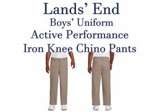 NWOT Lands End Boys UPF 50 Active Iron Knee Chino Pants-Khaki-CHOOSE SIZE 