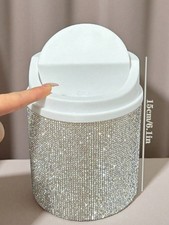 White Rhinestone Car Trash Can With Push Lid ...