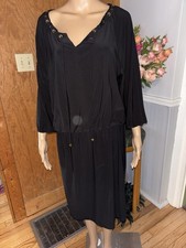 Nine West Black Dress Gold Grommet Laced V-Neck Elastic Waist size 14