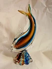 Vintage Murano Sommerso Blue & Amber Glass 10" Leaping Fish Sculpture C. 1950s