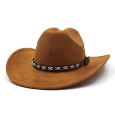 Western Suede Cowboy Hat for Women Men Wide Brim Classic Cowboy Cowgirl Hat w...