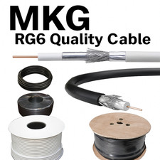 MKGT White/Black RG6 Coaxial Cable TV Sky Freesat Freeview Satellite Aerial