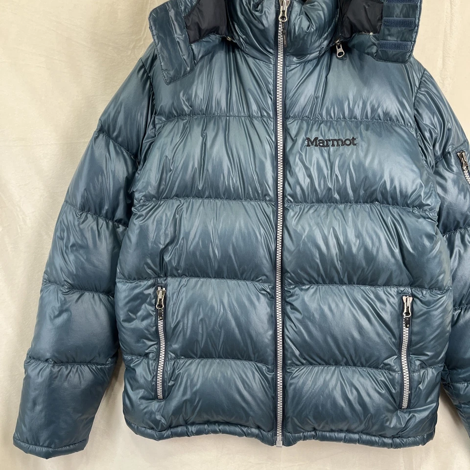 Marmot Men Large Stockholm Guides 650 Fill Goose Down Hooded Puffer Jacket Blue - Image 3 of 4