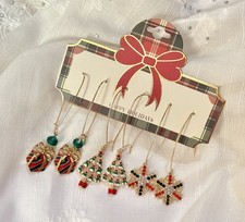 3 Sets Holiday Christmas Themed High Quality Earrings Gold Tone Set Festive