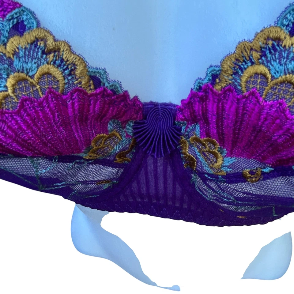 Sujetador Aubade Paris Beso Francés Púrpura Floral Encaje Sin Forro Con Aros Balconette 34E Foto 3 de 4