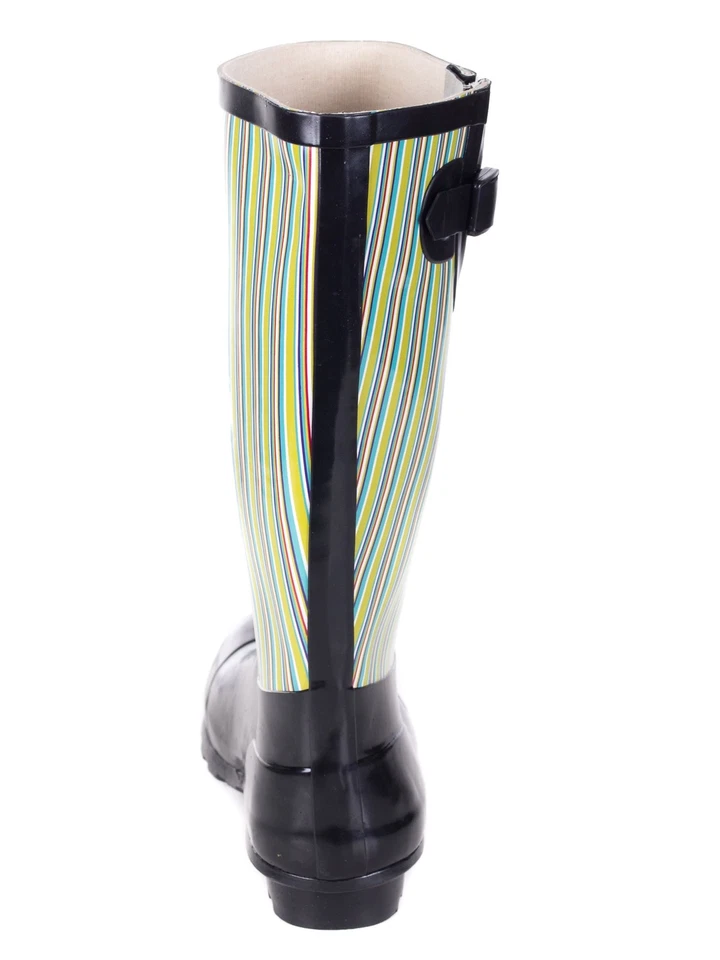 Botas de chuva femininas de borracha tamanho 6 listradas impermeáveis botas de chuva para jardim, NOVAS - Imagem 4 de 4