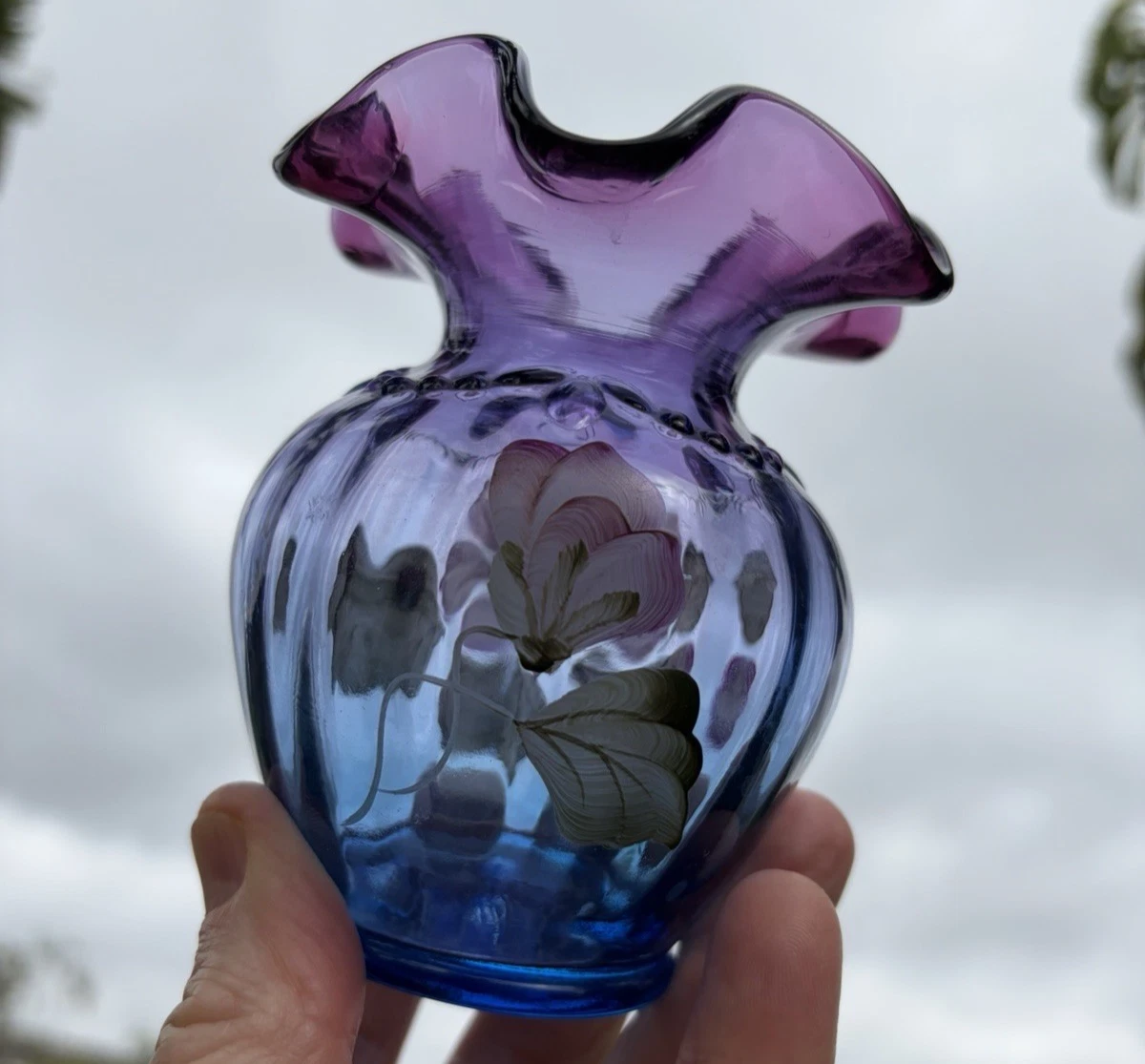 Fenton Blue Melon Vase for sale | eBay