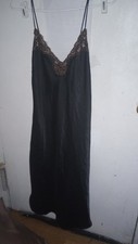 Vintage Deena Black and Gold Lace Long Satin Nightgown Chemise Slip - Small