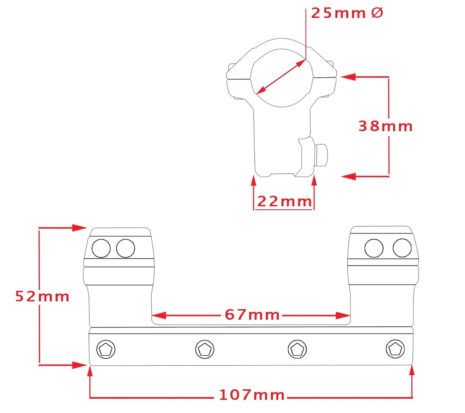 Hawke 1" 1-Piece Match Mount (3/8" 9-11mm Rail) High Black Scope Rings #22105