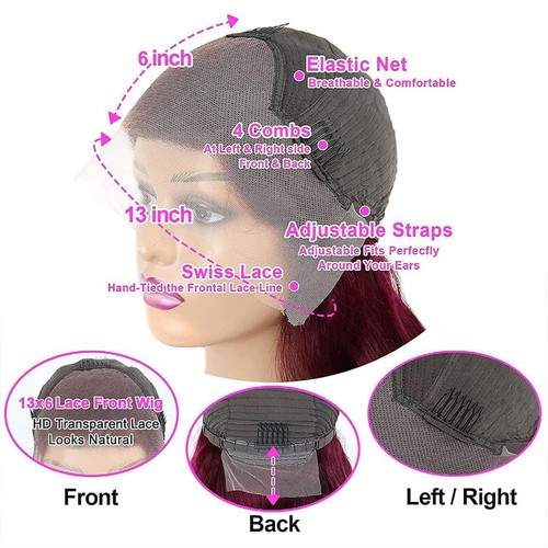 Burgundy Wig Human Hair 30inch 13x6 HD Transparent Lace Straight 99J Red Huma... - Picture 6 of 6