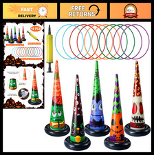 16 Pcs Inflatable Witch Hat Ring Toss Game - Halloween Party Toys Decorations