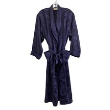 Victoria's Secret Vintage Gold Label Blue Floral Embossed Satin Belted Robe P S
