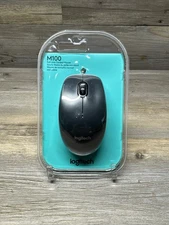 Logitech M100 Wired Mouse Scroll USB Black New Sealed Package
