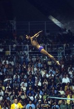 Summer Olympics USA Greg Louganis in action during Men's 10M Platf- Old Photo 3