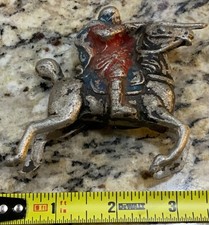 Vintage Mounted Arab Lead 3  Painted Figure on Horse w/ Cape  Rifle 3.3 oz Rare