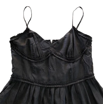 Vintage Ann Taylor Black Spaghetti Strap Midi Dress with Pleated Trim - Image 1 of 4