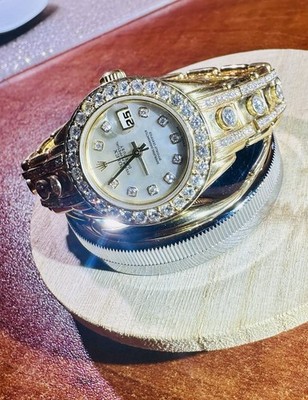 Rolex Pearlmaster Lady-Datejust Crown Collection 69298 Factory Diamonds Dial.