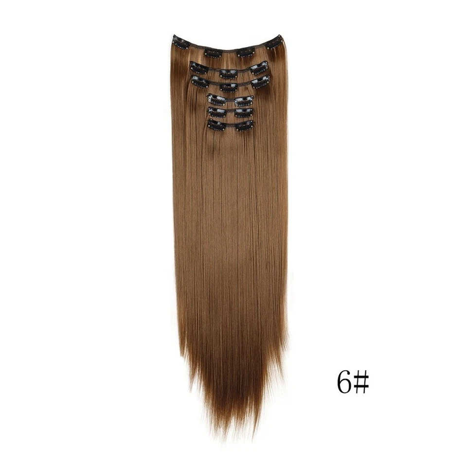 16 Clip Echthaar Extensions 6 Stück Set gerade Synthetik für Perücke 60cm - Bild 4 von 4