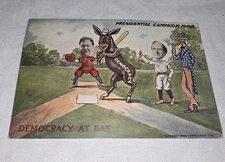 Rare 1908 DEMOCRACY AT BAT Presidential campaign postcard Taft & Bryan Uncle Sam