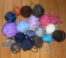 Yarn Lot 18 Partial Skeins Ends Balls Mixed Brands Sizes Colors