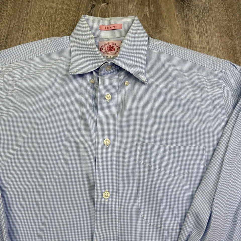 J.Press Button Up Dress Shirt Check Plaid Preppy Men’s Size 15.5-34 Trim Fit - Image 4 of 4