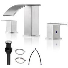 Bathroom Faucet 3 Holes Nickel - 8Inch Waterfall Bathroom Sink Faucet  Two H...