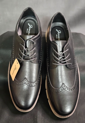 Jousen AMY9009A Mens Black Lace Up Leather Casual Wing Tip  display picture 1
