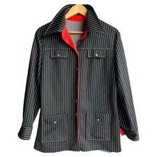 Vintage 70s Women's Black Blazer Jacket Wide Pointed Collar Large