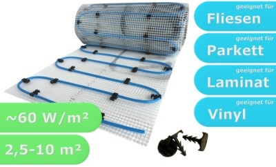 Fußbodenheizung Komplett Set Wasser Einrohr Dünnbett Matte 8mm mit Anschlüssen
