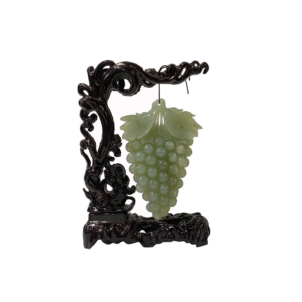 Chinese Natural Stone Grapes Shape Wood Stand Display Art ws3250S Chinese Natural Stone Grapes Shape Wood Stand Display Art ws3250S