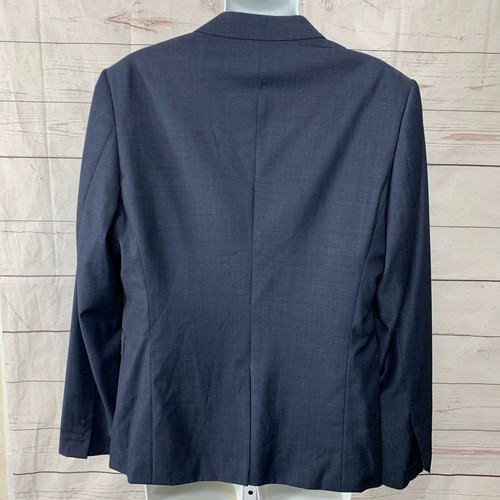 TOPMAN Navy Blue Skinny Fit Suit Jacket US 46 Wool Blend Unfinished Sleeves - Picture 2 of 10