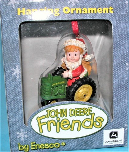 Enesco ornament boy Santa riding John Deere tractor NIB #864404 Christmas farm - Picture 2 of 5