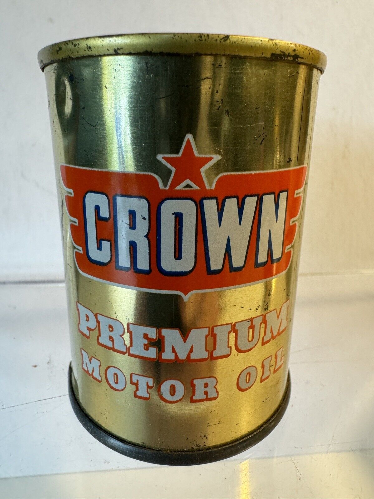 CROWN PREMIUM Motor Oil - Advertising Tin Litho Can / Bank - Gas & Oil