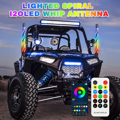2Pcs 1FT Lighted LED Whip Light Antenna RGB Chasing For RZR Can-am X3 UTV ATV - Picture 7 of 9