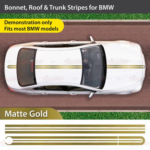 Für BMW ganze Auto MOTORHAUBE DACH KOFFERRAUM Aufkleber Streifen Dekor MATT GOLD - Afbeelding 10 van 10