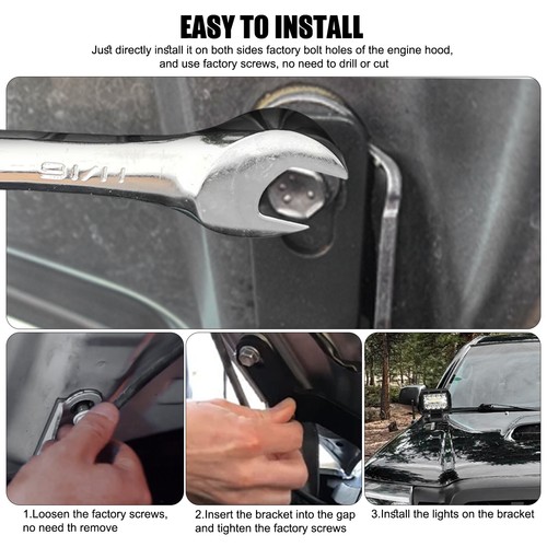For 2005-2015 Toyota Tacom Hood Ditch 3'' LED Lights Mount Brackets Wiring Kit - Picture 9 of 21