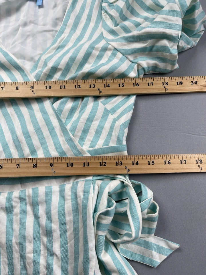 Draper James Womens Dress Small Travel Puff Sleeve Resort Wrap Beachy Linen Mini - Image 4 of 4