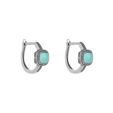 Native America Square Turquoise English Lock Stud Earrings 925 Solid Silver