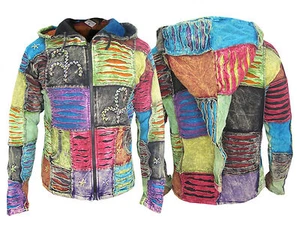 Hippie Hommes Ribs Patch Coton Pixie Pointé Hood Slashed Razorcut Vestes Casual