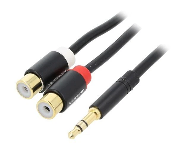 VAB-R02-B030 Câble RCA femelle x2, Jack 3,5mm 3pin mâle 0,3m noir VENTION - Photo 1/1