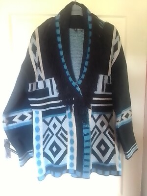 Strick Pullover Gr. XS von Divided by H&M  blau  gemustert Fransen Oversize 