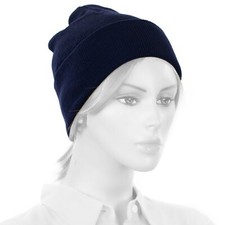 1 Dozen NAVY Beanies Wholesale lot of 12 plain blank long fold up beanie Hats