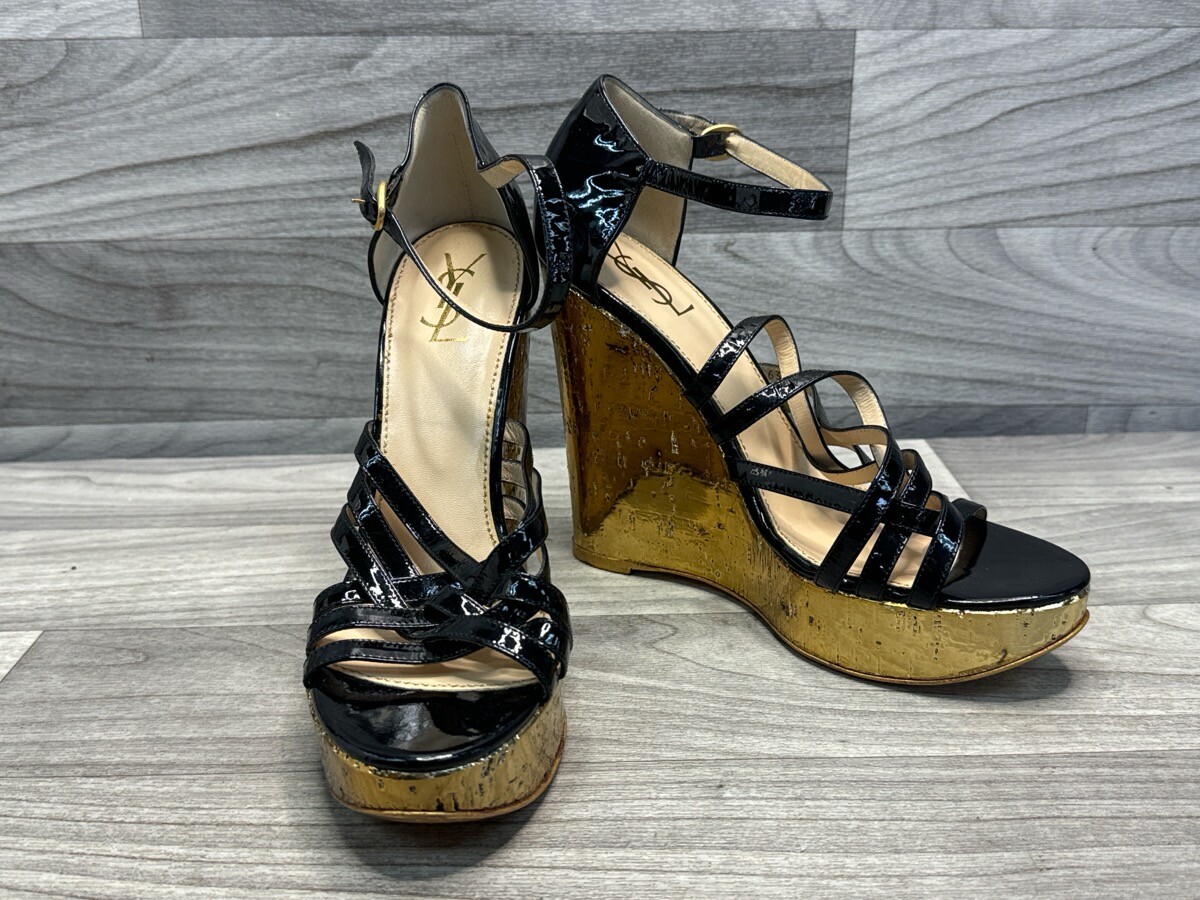YVES SAINT LAURENT ZEPPE VERNICE ORO NERO TAGLIA 42 U.S SI (A1D014445)